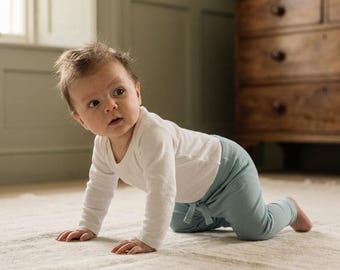 100% Organic Egyptian Cotton Newborn Leggings | Coming Home Outfit | Unisex Newborn Leggings | Dusky Blue
