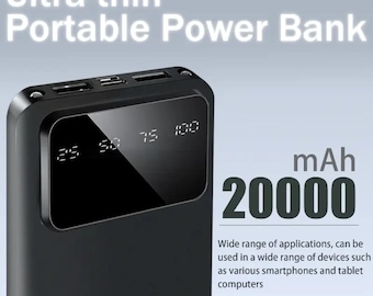 Banco de energía portátil ultrafino de 20 000 mAh con pantalla LED y doble salida