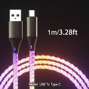 Type-C to Type-C 高速充電 RGB ケーブル 66W ブリージングライト 66W Type C USB C データケーブル iPhone Samsung 30W 急速充電 Xiaomi 高速