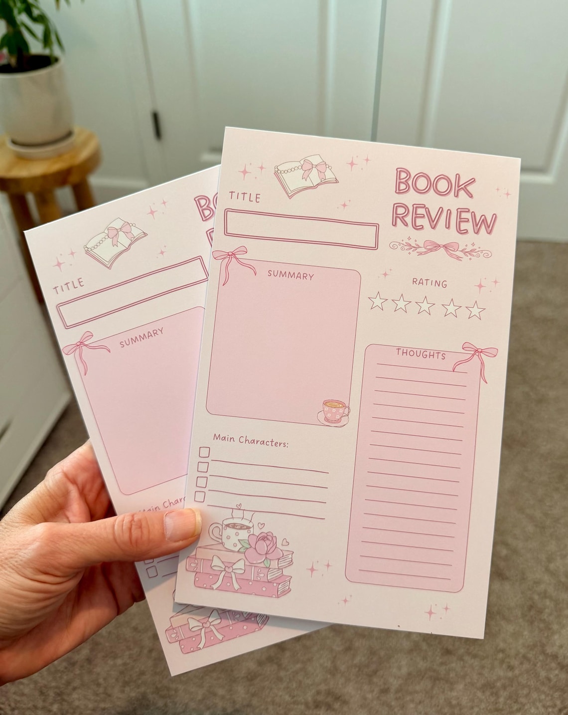 Coquette Pink Book Review Notepad, Cozy Reader Planner, Book Tracker ...