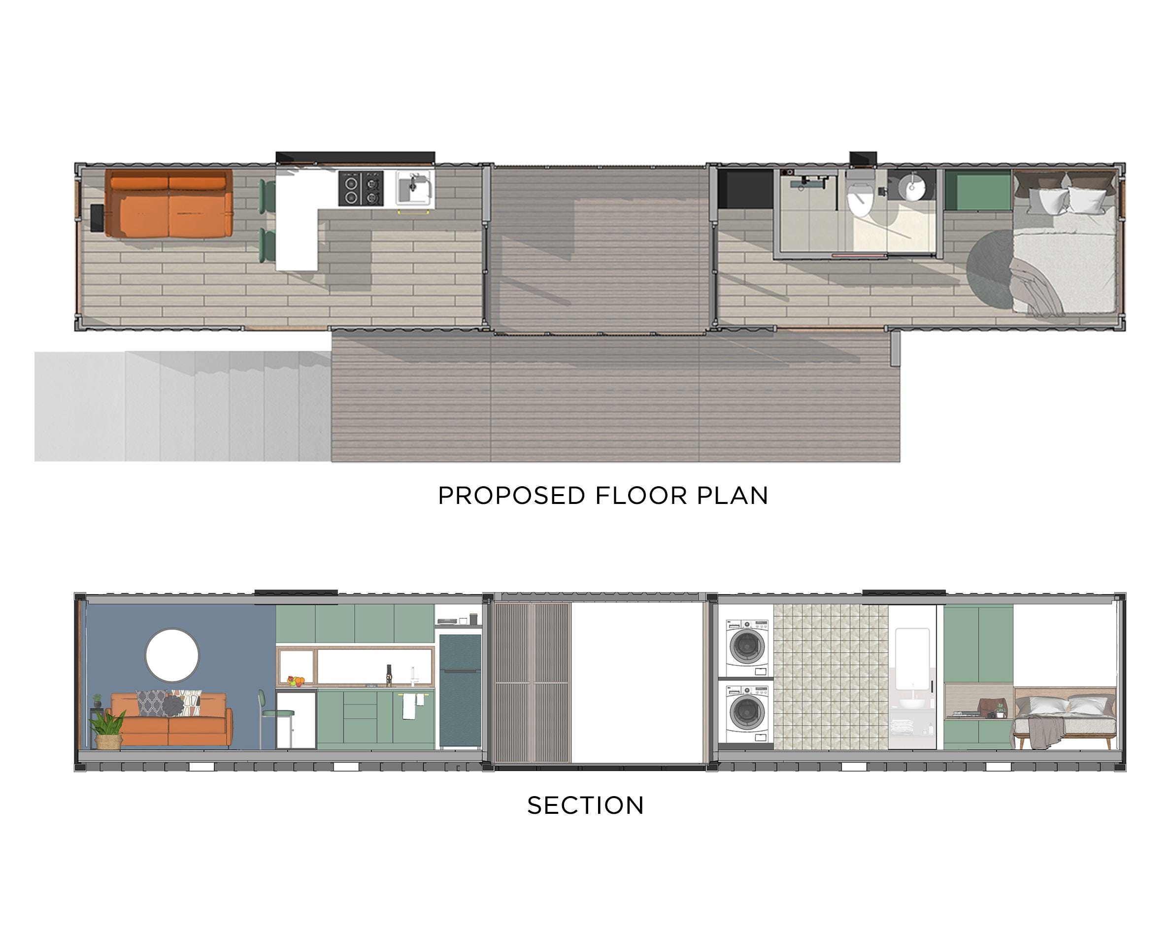 Modern Container House Plans | 2x20ft Tiny Home Design (PDF Drawings ...