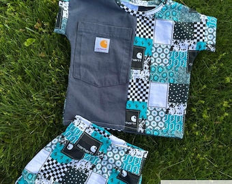 Blauwe Carhartt-kledingset met patchwork voor meisjes