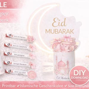 Duplo Banderole Eid Mubarak Duplo Wrapper Printable | Ramadan Geschenk DIY | Islamische Geschenkidee | Party Favorit Eid | Süße Botschaften