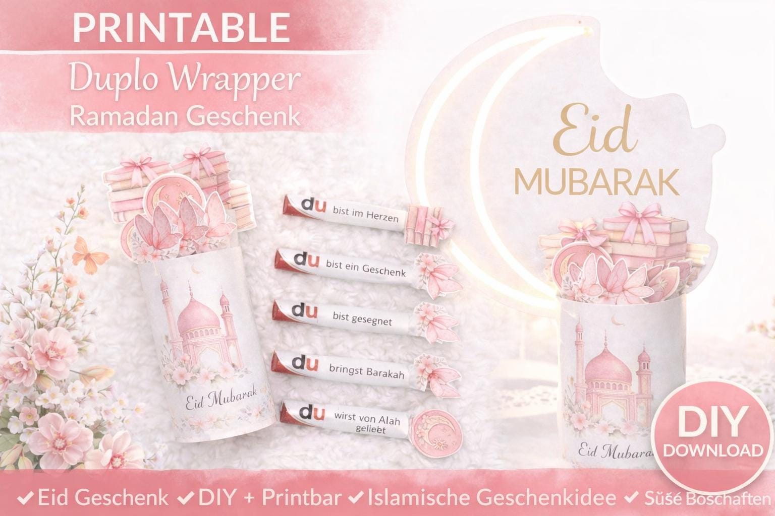 Gift Rapper Messages Duplo Eid Mubarak Wrapper | Printable | Ramadan Gift DIY | Islamic Gift ...