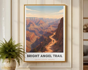 Plakat Bright Angel Trail | Wydruk Wielkiego Kanionu | Sztuka piesza | Plakat podróżniczy do Arizony | Minimalistyczna sztuka parków narodowych | Prezent dla wędrowca