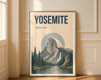 Impressão do Parque Nacional de Yosemite | Pôster minimalista de Yosemite | Arte de parede Half Dome | Decoração de parque nacional da Califórnia | Presente para trilheiros