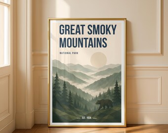 Great Smoky Mountains National Park Print | Minimalist Smoky Mountains Poster | Mountain Wall Art | Hiking Gift | Nature Decor