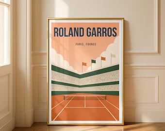 Pôster de Tênis de Roland Garros | Impressão do Aberto da França | Arte de Parede para Quadra de Saibro | Decoração Minimalista de Tênis | Presente de Grand Slam | Paris