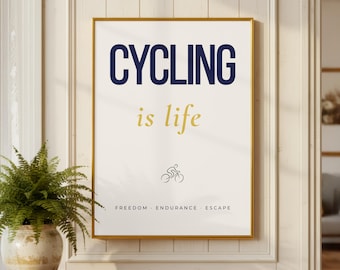 Grafika ścienna z motywem kolarstwa | Prezent dla kolarza | Prezent dla taty | Plakat rowerowy | Dekoracje rowerowe | Wydruk z motywem kolarstwa szosowego | Grafika ścienna z motywem domowej siłowni