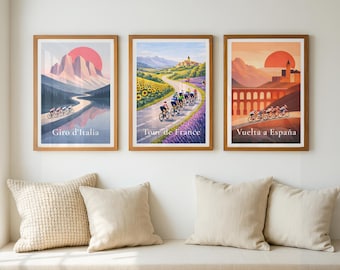 Zestaw plakatów rowerowych Grand Tours | Tour de France, Giro d’Italia, Vuelta a España
