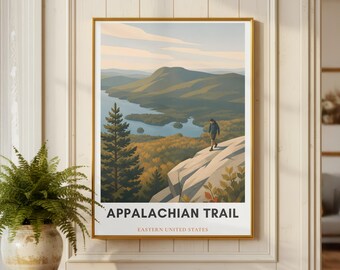 Plakat ze Szlakiem Appalachów | Sztuka piesza | Wydruk z Appalachów | Minimalistyczny plakat przyrodniczy | Sztuka podróżnicza | Prezent dla wędrowca
