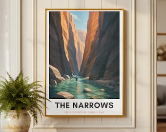 Plakat „The Narrows” | Wydruk z Parku Narodowego Zion | Sztuka piesza | Plakat podróżniczy z Utah | Minimalistyczna przyroda | Sztuka krajobrazowa | Prezent dla turysty