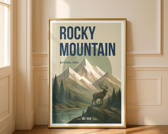 Impressão do Parque Nacional das Montanhas Rochosas | Pôster minimalista das Montanhas Rochosas | Arte de parede das montanhas do Colorado | Presente para caminhantes | Decoração inspirada na natureza