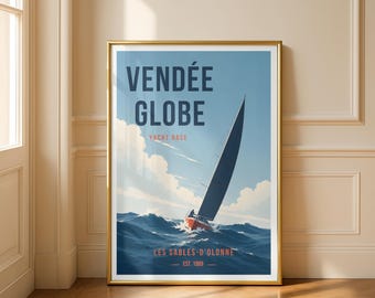 Plakat Vendée Globe | Rejs solo dookoła świata | Grafika ścienna z regatami jachtowymi | Dekoracja oceaniczna | Prezent żeglarski