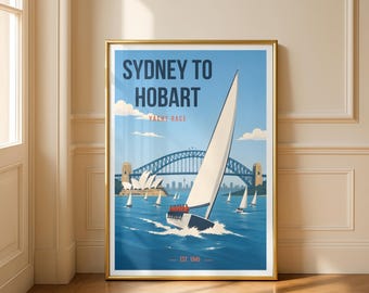 Plakat z regat Sydney-Hobart | Żeglarska grafika ścienna | Druk marynistyczny | Dekoracja oceaniczna | Prezent dla żeglarzy z Australii | Archiwum sportowe