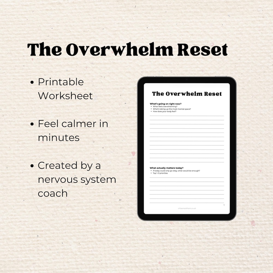 Overwhelm Reset Printable Worksheet | Calm Down Tool | Stress Relief ...