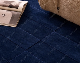Hand Tufted Navy Blue Wool Area Rug 9x12 10x14 Ocean Inspired Deep Colour Textured Rug for Living Room Bedroom Nursery Room Plush Carpet