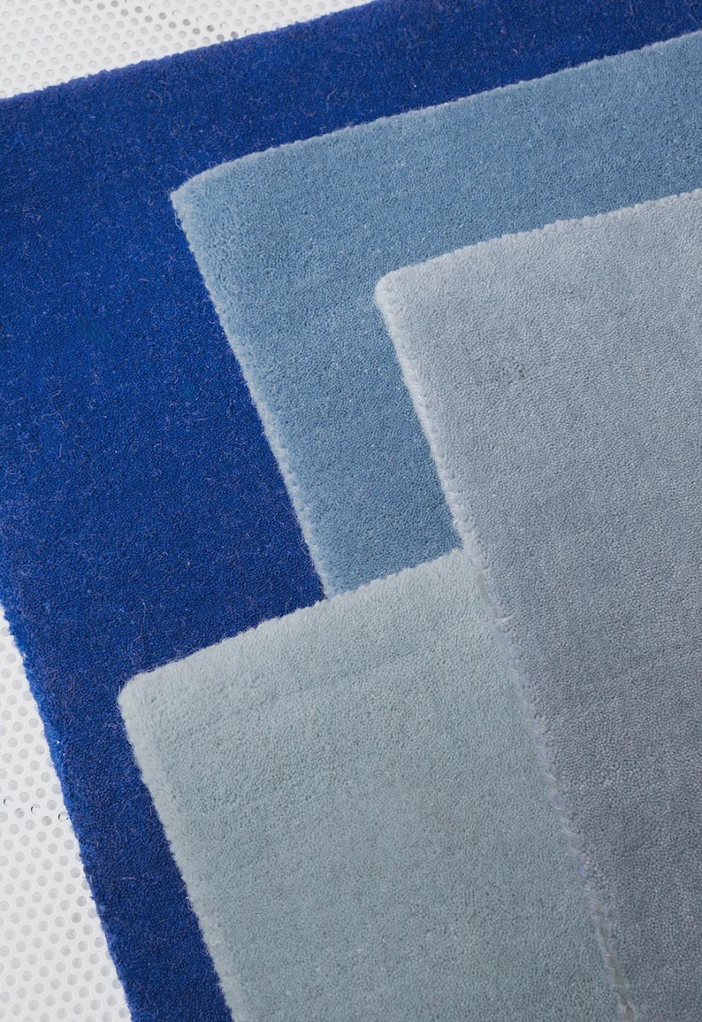 Hand Tufted Light Blue Solid Rug – 70s Inspired Wool Area Carpet image 5