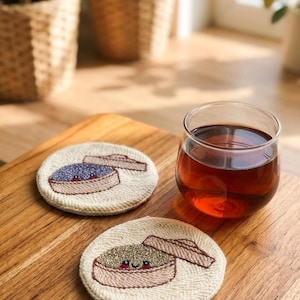 Set of 2 Squishy Dim Sum Coasters, Kawaii Punch Needle Trinket Dish, Handmade Jewelry Mat, Cute Desk Organizer, Asian Food Lover Gift Idea