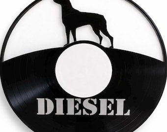 Custom Doberman Vinyl Record Art – Personalized Dog Name LP Decor (Black, White, Red)