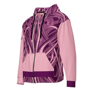 ベルエポック アール ヌーボー ジップ パーカー ピンク オーナメント AOP ロマンチック ステートメント ジャケット