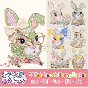 Patchwork Bunny Easter Design, Whimsical Rabbit SVG (Digital Download)