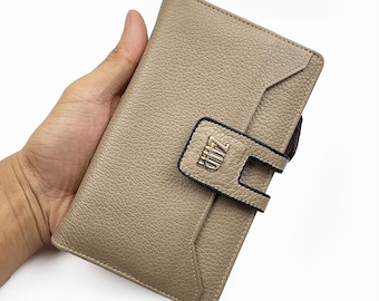 Cartera plegable de 3/4 de piel de vacuno auténtica, monedero compacto para mujer hecho a mano
