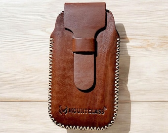 Funda de cuero para cinturón de teléfono hecha a mano, funda de cuero auténtico para teléfono de cintura.