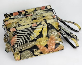 Cartera de cuero con estampado batik hecha a mano, cartera de piel de vaca auténtica con tarjetero.
