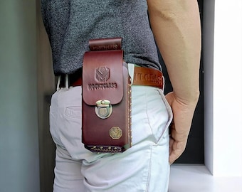 Riñonera de cuero genuino hecha a mano para teléfono – Riñonera de cuero – Bolso de cuero para teléfono de hombre