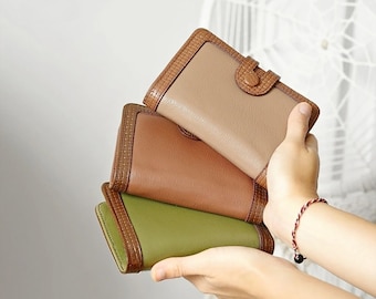 Cartera de piel de vacuno auténtica, estilo coreano, accesorio compacto para mujer