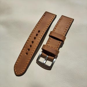Handgemaakte lederen Crazy Horse-horlogeband, uniseks doorgestikte band (18–24 mm)