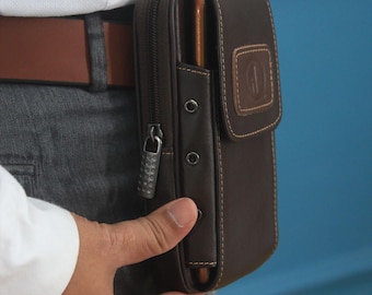 Riñonera de cuero para teléfono de hombre, riñonera de piel de vacuno auténtica, regalo