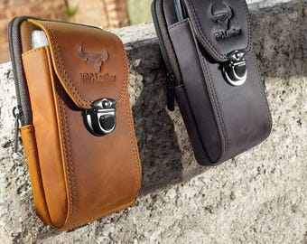 Cartera vertical para teléfono de cuero de Caballo Loco hecha a mano
