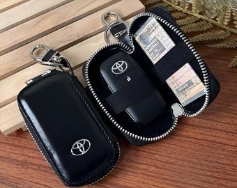 Estuche de cuero para llaves y mandos a distancia, minicartera de piel de vaca auténtica