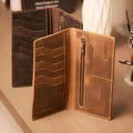 Full Grain Leather Long Wallet, Hand-Stitched, Crazy Horse Cowhide RFID Blocking (18.5 x 9 cm) product logo