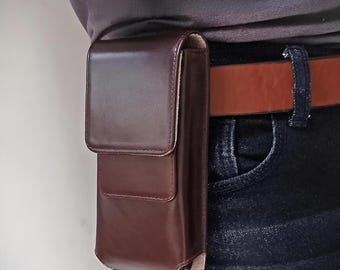 Leather Belt Phone Case for Large Phones, Real Cowhide Vertical Phone Holder