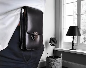 Riñonera de cuero genuino para teléfono – Funda para cinturón de hombre (1 o 2 ranuras)