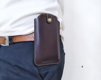 Funda para teléfono de piel de vaca auténtica, bolsa multifuncional, para llevar en el cinturón