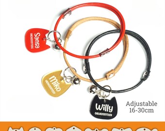 Collar de cuero personalizado para gato con etiqueta acrílica para nombre, collar ajustable para gato, regalo
