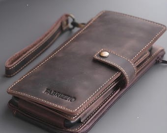Cartera para teléfono de piel de vaca auténtica, bolsa de CRAZY HORSE, organizador unisex