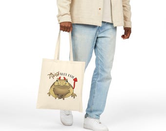Evil Toad Tote Bag | Devil Frog Illustration Canvas Bag