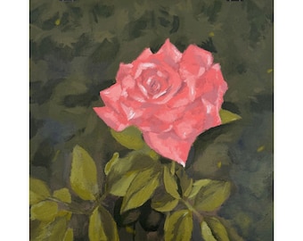 Pink Rose Painting Poster | Botanical Wall Art, Matte Vertical Print