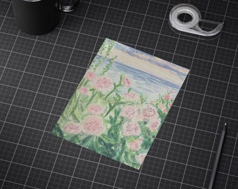 ピンクのバラ園のフローラルプリント（額装なし）｜海辺の水彩画