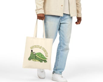 Myrtle Turtle Tote Bag | Hand-Drawn Canvas Shopper, Whimsical Illustration