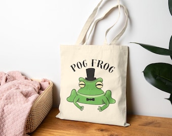 Pog Frog Tote Bag | Hand-Illustrated Top Hat Canvas Bag