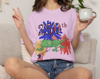 250th Celebration Lizard T-Shirt | Patriotic American Flag Design