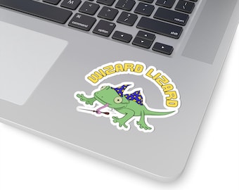 Wizard Lizard Sticker | Cartoon Chameleon, Star Hat, Magic Wand (Kiss-Cut Vinyl)
