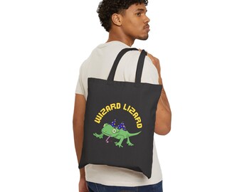 Wizard Lizard Tote Bag | Whimsical Magic Chameleon Canvas Bag
