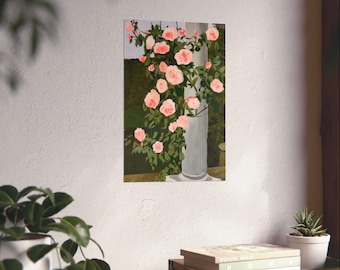 Enchanted Bloom Pink Climbing Rose Poster Vertical Matte Print | Floral Wall Art